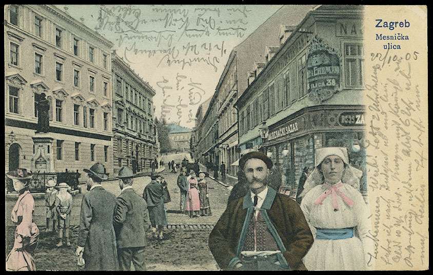 Razglednica Zagreb 1904. godine.mesnička ulica